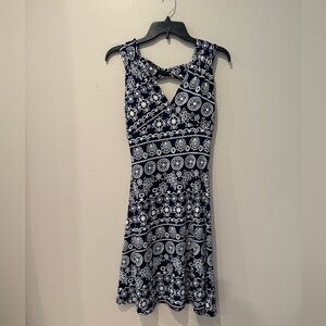 Navy and White Patterned Dress
